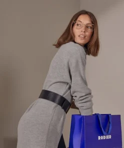 Rodier Robes|Robe Jasmine, droite, col roulé gris moyen