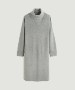Rodier Robes|Robe Jasmine, droite, col roulé gris moyen