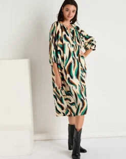 See u Soon Robes|Robe Léa satinée imprimée vert/multicolore