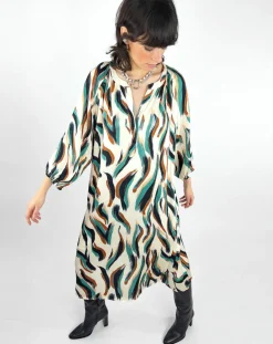 See u Soon Robes|Robe Léa satinée imprimée vert/multicolore