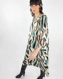 See u Soon Robes|Robe Léa satinée imprimée vert/multicolore