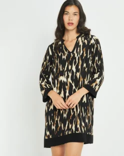 Lauren Vidal Robes|Robe Leoni imprimée fauve noir/beige