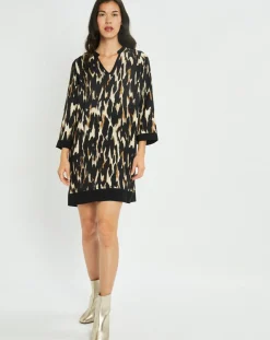 Lauren Vidal Robes|Robe Leoni imprimée fauve noir/beige