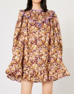 Manoush Robes|Robe Liberty Fauve imprimée cerise noire/multicolore