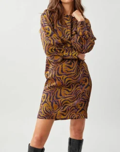 Lauren Vidal Robes|Robe Lizy imprimée ocre/violet