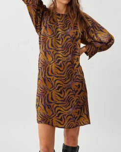 Lauren Vidal Robes|Robe Lizy imprimée ocre/violet