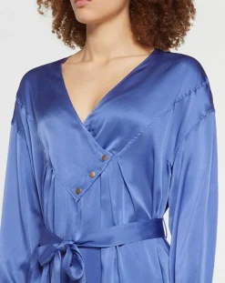 Forte forte Robes|Robe longue 100% Soie Abito bleue