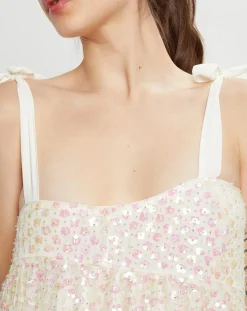 Manoush Robes|Robe longue brodée Baby Flower écru/rose