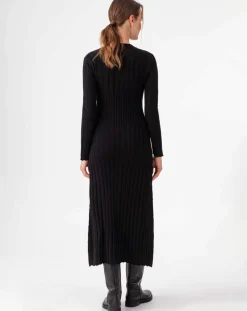 Indies Robes|Robe Longue en Laine mélangée Rosemay noire