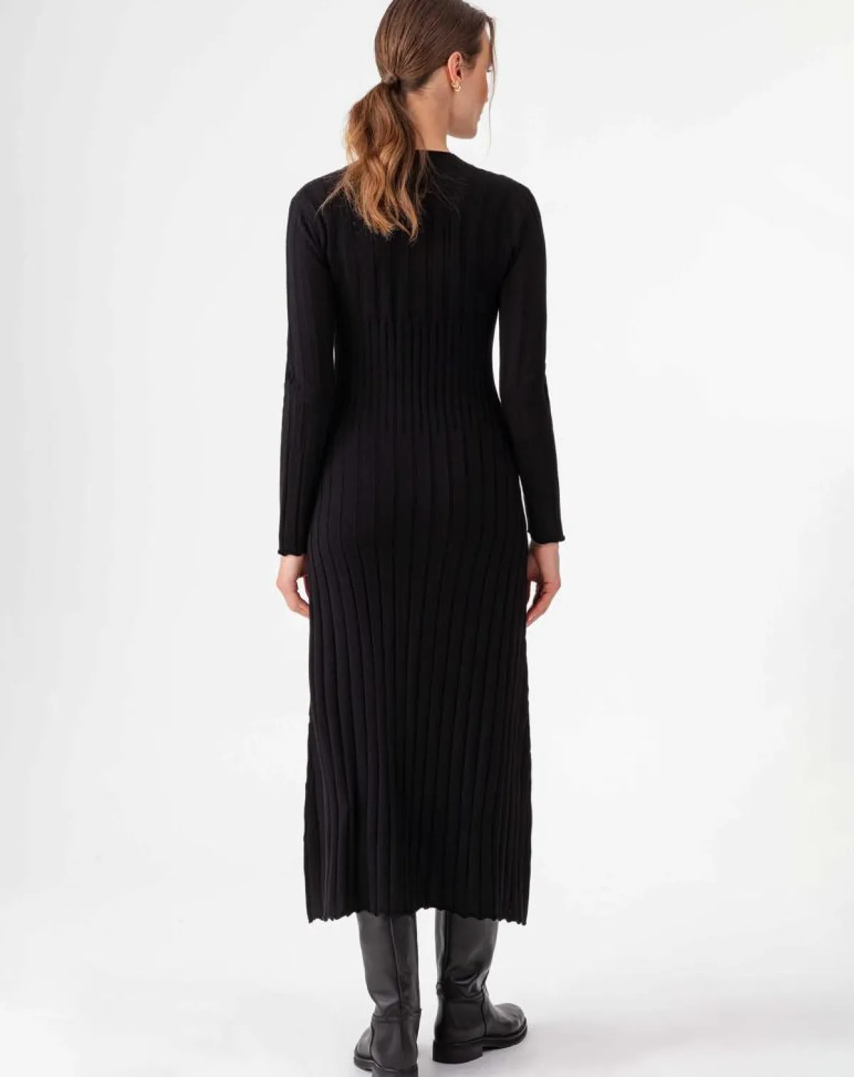 Indies Robes|Robe Longue en Laine mélangée Rosemay noire