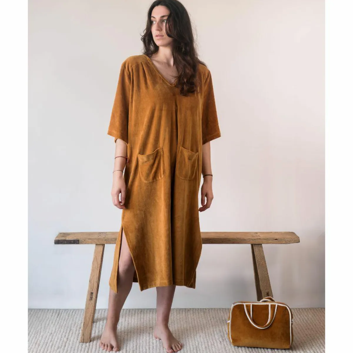Bed and Philosophy Robes|Robe longue en éponge jaune