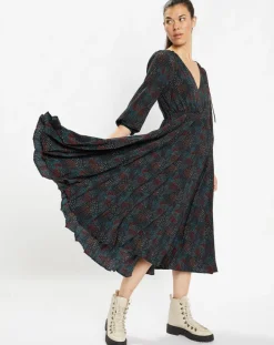 Galeries Lafayette Robes|Robe longue et plissée Gaia noire