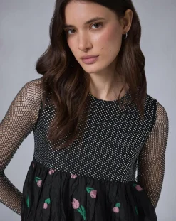 Manoush Robes|Robe longue Flower Bubble unique noire