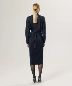 Rodier Robes|Robe longue Gwenaëlle 100% laine ceinture bleu marine