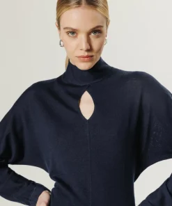 Rodier Robes|Robe longue Gwenaëlle 100% laine ceinture bleu marine