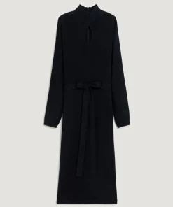 Rodier Robes|Robe longue Gwenaëlle 100% laine ceinture bleu marine