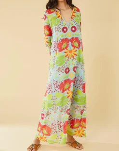 Manoush Robes|Robe longue Mexico imprimée bleue