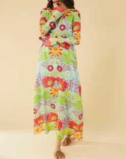 Manoush Robes|Robe longue Mexico imprimée bleue