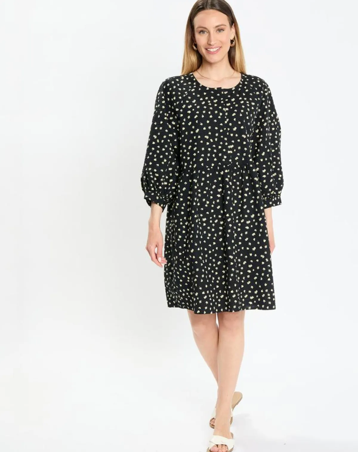 Marc O'Polo Robes|Robe manches ballons imprimée fleurs noire