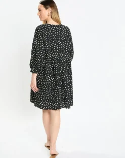 Marc O'Polo Robes|Robe manches ballons imprimée fleurs noire