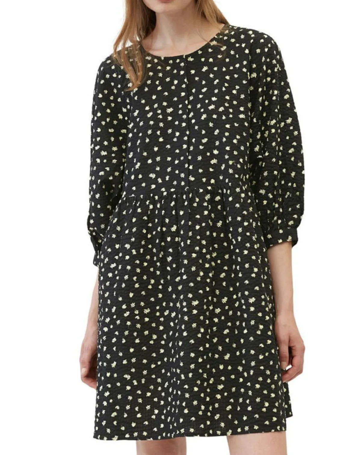 Marc O'Polo Robes|Robe manches ballons imprimée fleurs noire