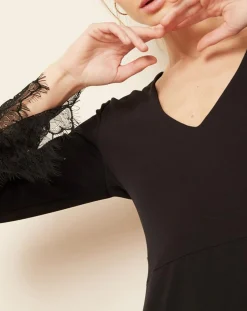 Hotel Particulier Robes|Robe manches en dentelle noire