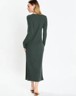 Marc O'Polo Robes|Robe manches longues Col Rond Maille Milano vert foncé