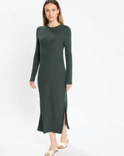 Marc O'Polo Robes|Robe manches longues Col Rond Maille Milano vert foncé
