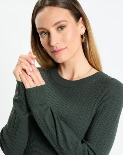 Marc O'Polo Robes|Robe manches longues Col Rond Maille Milano vert foncé