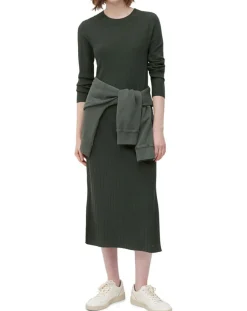 Marc O'Polo Robes|Robe manches longues Col Rond Maille Milano vert foncé