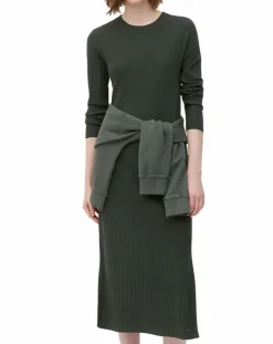 Marc O'Polo Robes|Robe manches longues Col Rond Maille Milano vert foncé