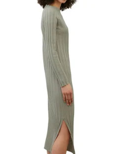 Marc O'Polo Robes|Robe maxi en Coton & Lin Cotelé beige foncé