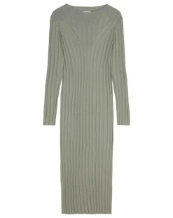 Marc O'Polo Robes|Robe maxi en Coton & Lin Cotelé beige foncé