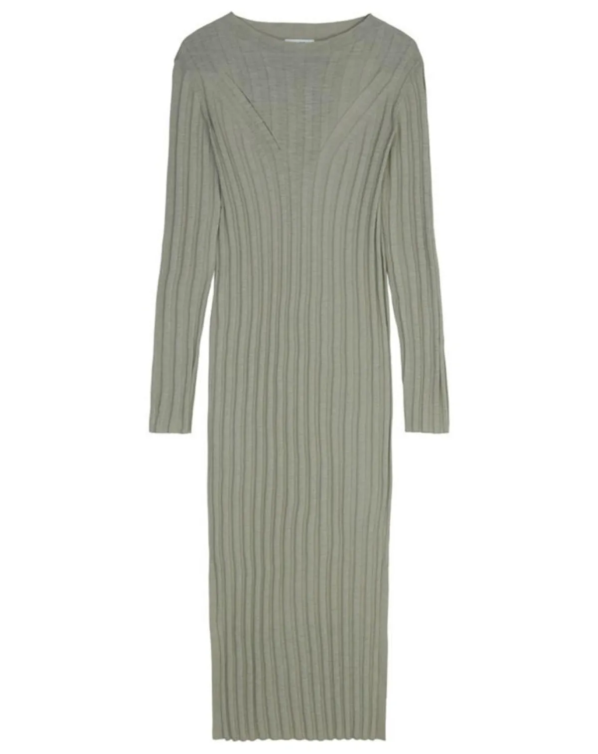 Marc O'Polo Robes|Robe maxi en Coton & Lin Cotelé beige foncé