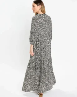 Marc O'Polo Robes|Robe maxi imprimée fleurs blanc/noir