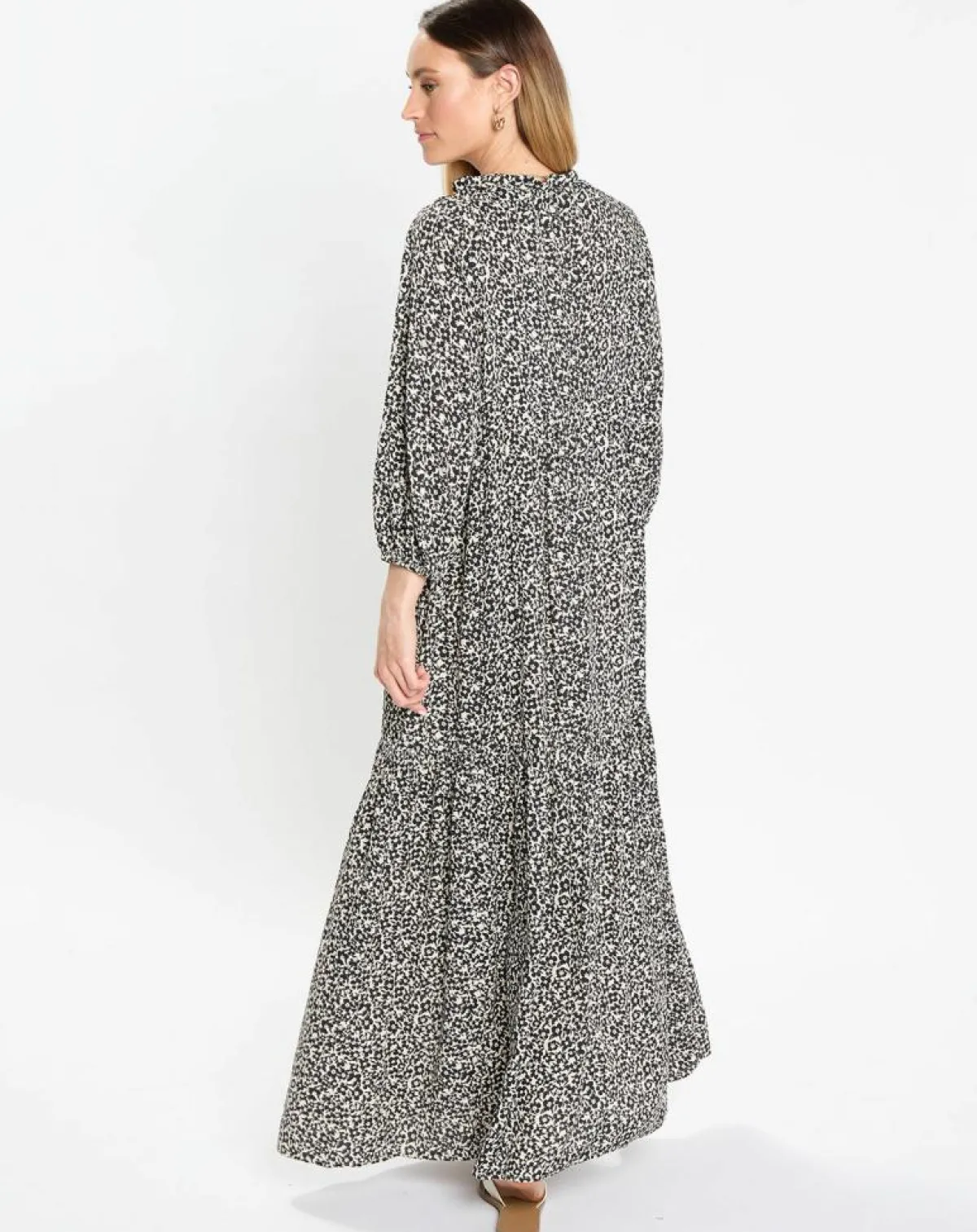 Marc O'Polo Robes|Robe maxi imprimée fleurs blanc/noir