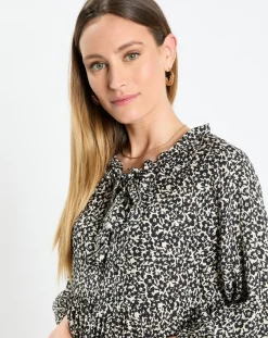 Marc O'Polo Robes|Robe maxi imprimée fleurs blanc/noir