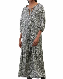 Marc O'Polo Robes|Robe maxi imprimée fleurs blanc/noir