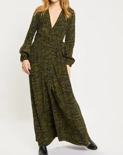 Scotch & Soda Robes|Robe Maxi Print Zèbre noir/vert