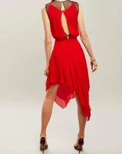 Karl Lagerfeld Robes|Robe midi 100% Soie rouge