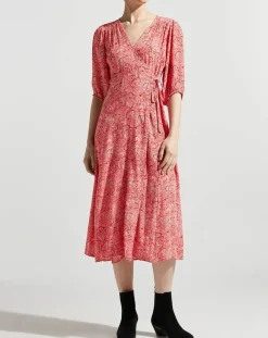 Garance Paris Robes|Robe midi portefeuille Nacre imprimée rose