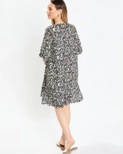 Marc O'Polo Robes|Robe mi-longue à fleurs noire