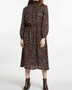 Galeries Lafayette Robes|Robe mi-longue fluide Gautier imprimée noire
