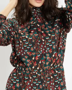 Galeries Lafayette Robes|Robe mi-longue fluide Gautier imprimée noire