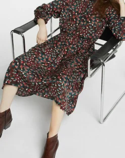 Galeries Lafayette Robes|Robe mi-longue fluide Gautier imprimée noire