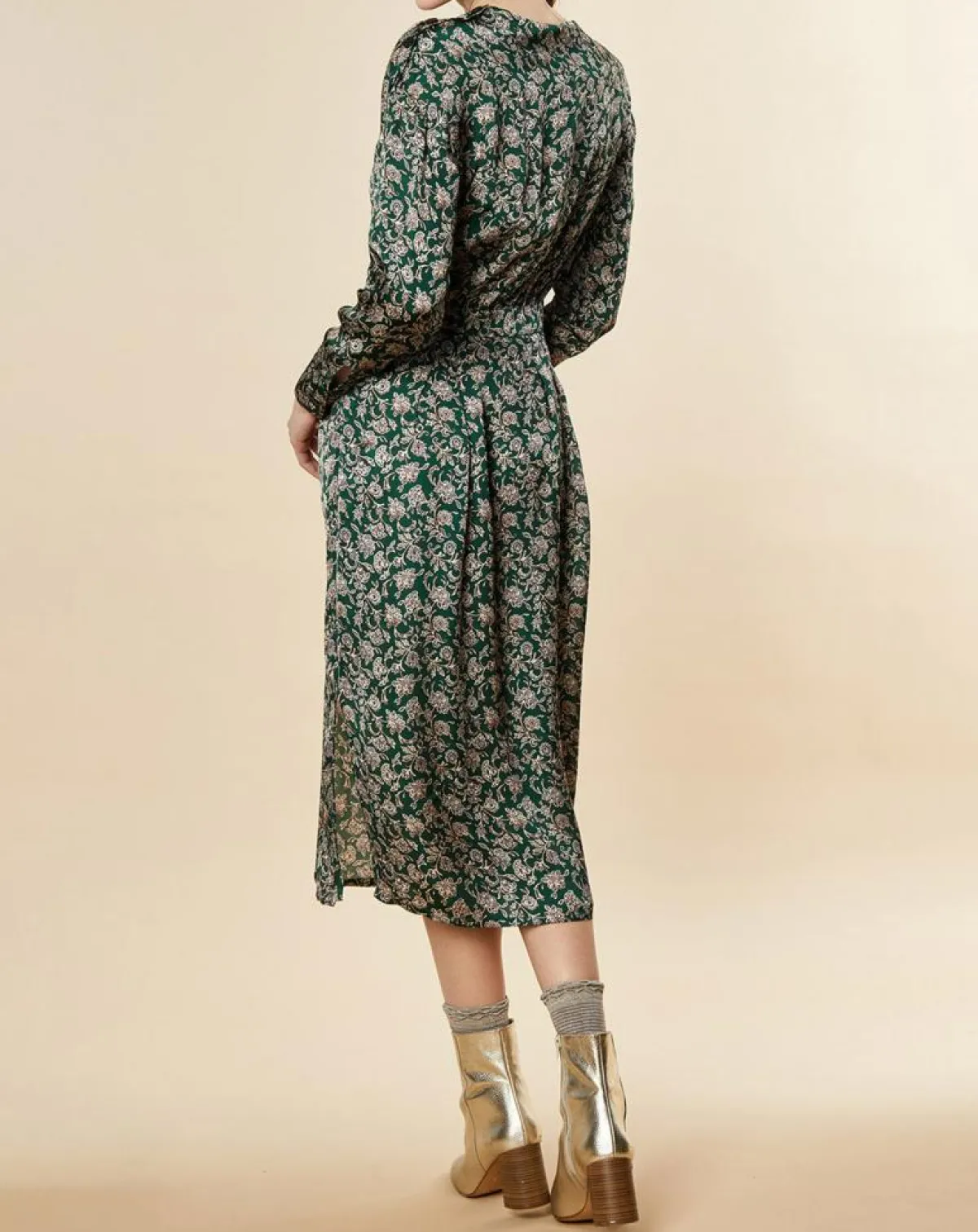 Chloé Stora Robes|Robe Natasha mi-longue et fluide imprimée verte