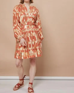 Mare di Latte Robes|Robe Oleria courte patineuse imprimée orange