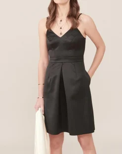 Caroll Robes|Robe Ora évasée satinée noire