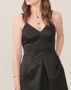 Caroll Robes|Robe Ora évasée satinée noire