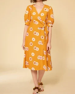 Manoush Robes|Robe Paquerette imprimée jaune moutarde